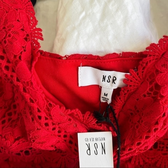 NSR Dress Red Lace Midi Dress NWT Medium - Picture 8 of 8